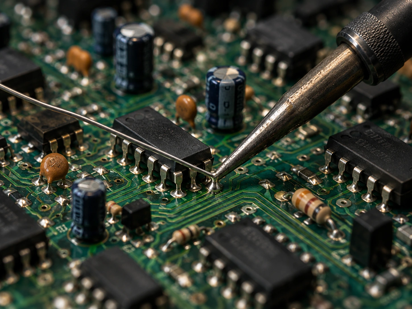 Detalle de una placa de consola con modding